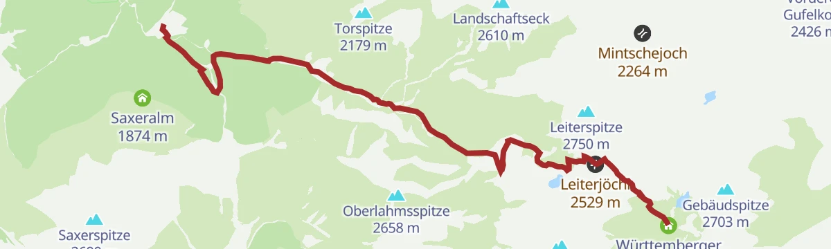 Route map: Bach/Madau übers Röttal zum Württemberger Haus